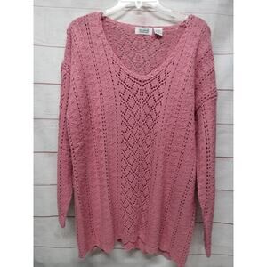 Sostanza Size Large 80% Silk Pink V-Neck Sweater